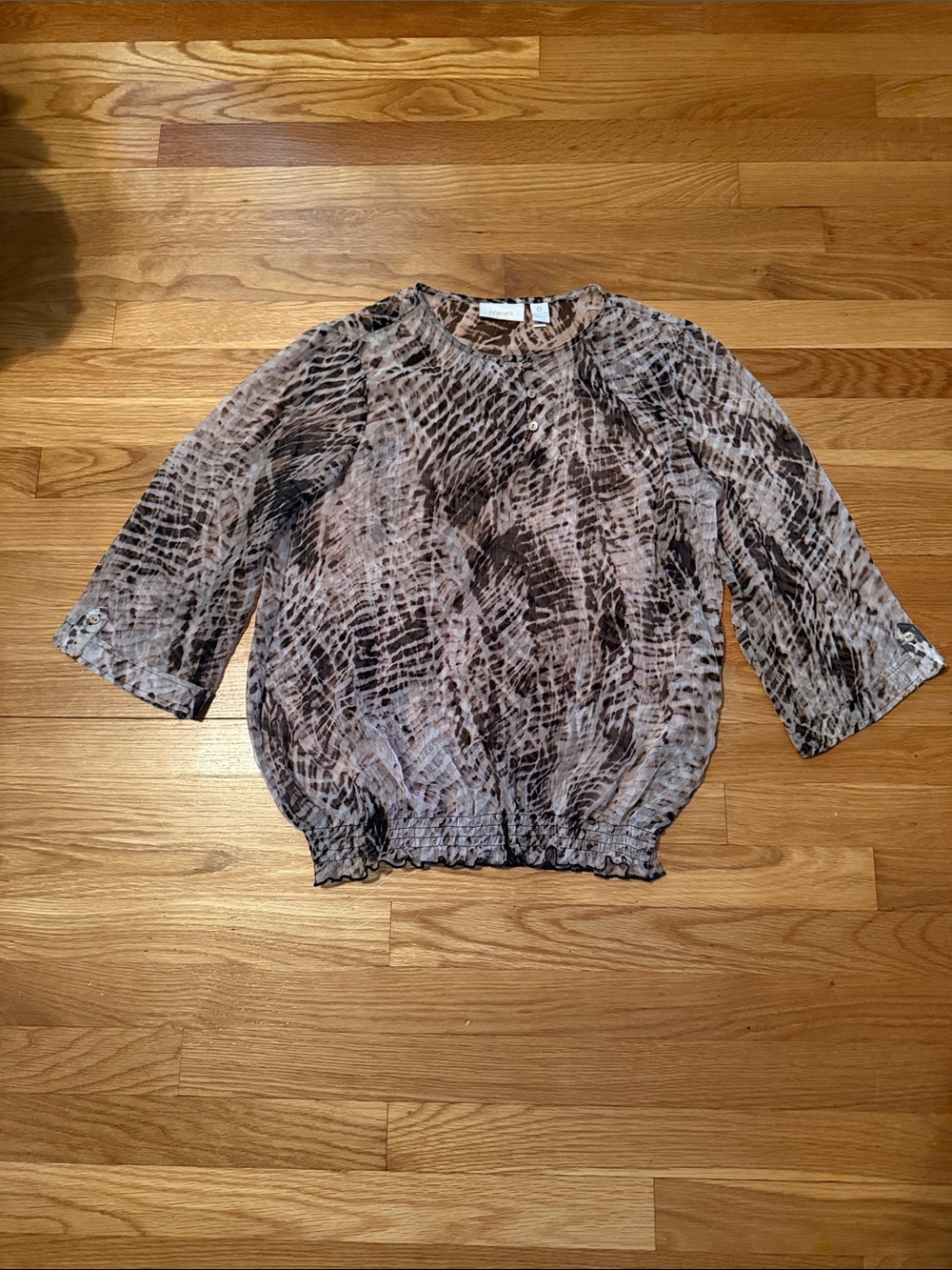 Chico's Beige and Brown Animal-Print Blouse Chico size 0, small, 4